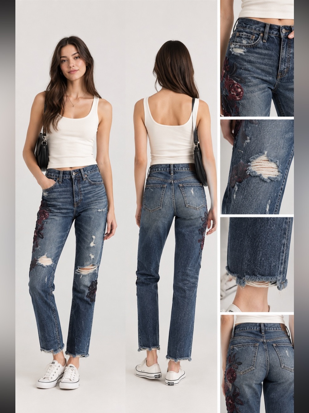Abercrombie & Fitch Embroidered Distressed Straight Leg Jeans